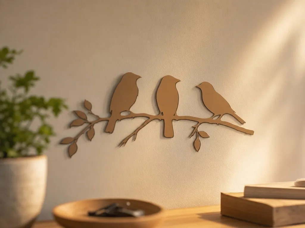 Three Birds on a Branch Metal Wall Art