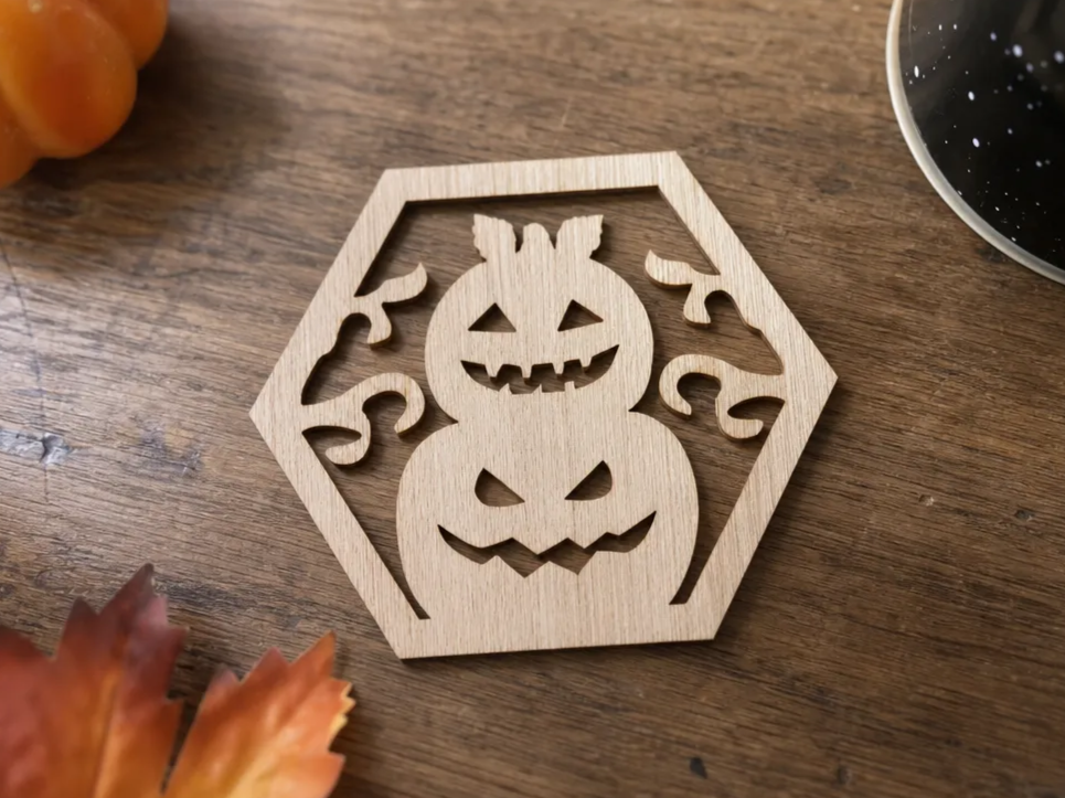 Hexagonal Halloween Pumpkin Coaster