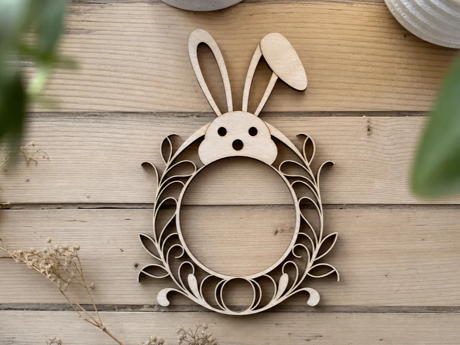 Easter Bunny Wreath Frame with Floral Scrollwork