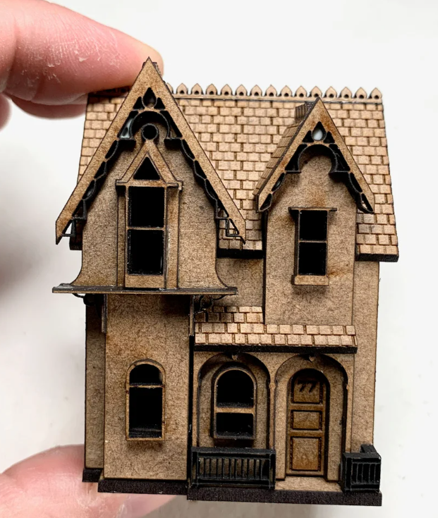 [Laser cut and engrave] Miniature Victorian House Model with Detailed Shingle Roof