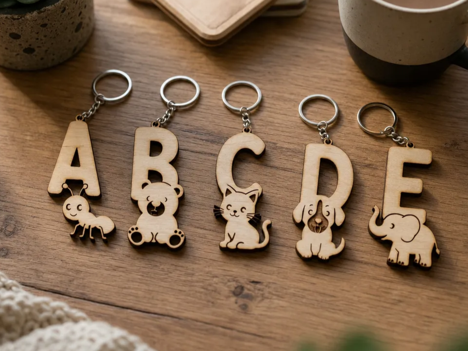 Alphabet Letter Keychains with Animal Motifs