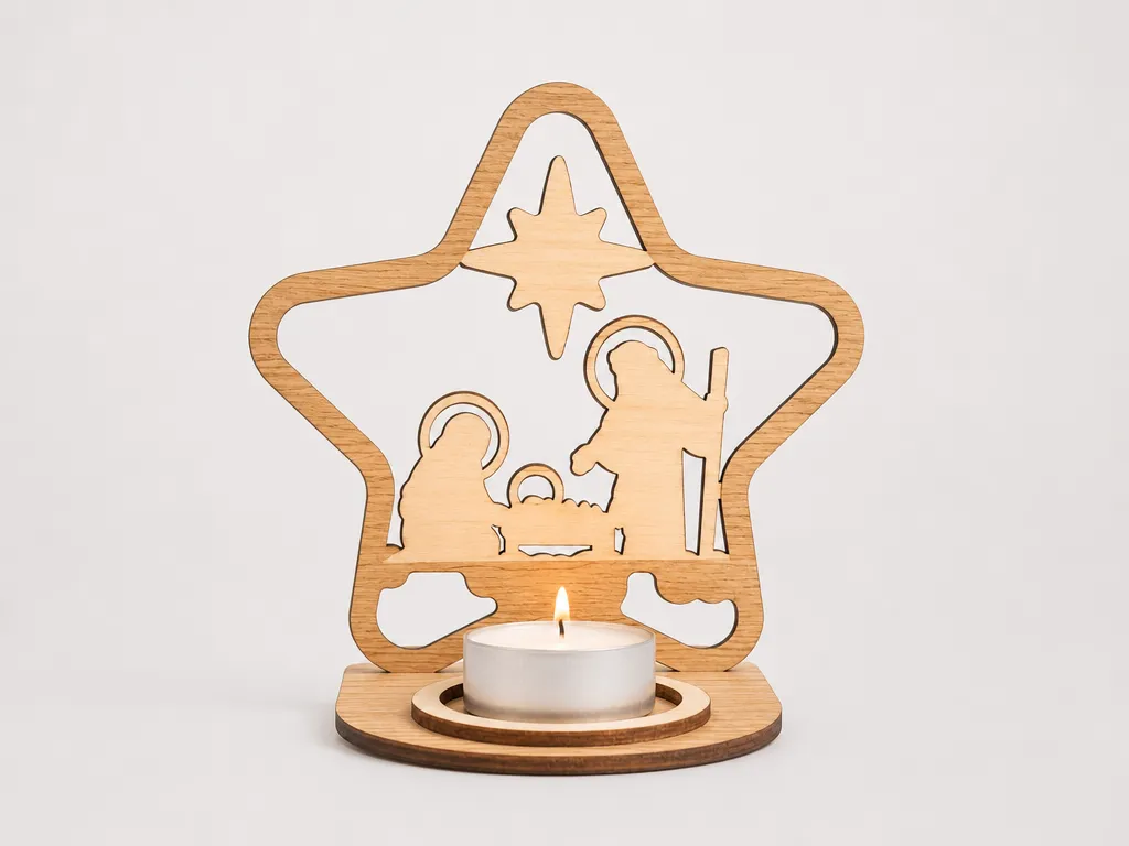 Nativity Candle Holder SVG | Christmas Star Tealight Stand | Laser Cut Manger Scene for 3mm Wood | Digital Download