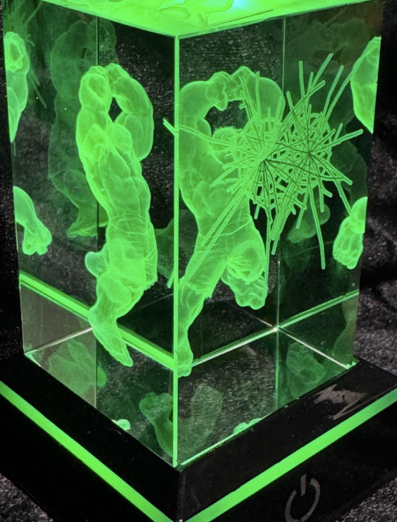[Laser cut and engrave] Hulk 3D Crystal Cube with Green Glowing Light Base