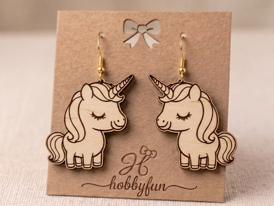 Unicorn Shaped Wooden Dangle Earrings