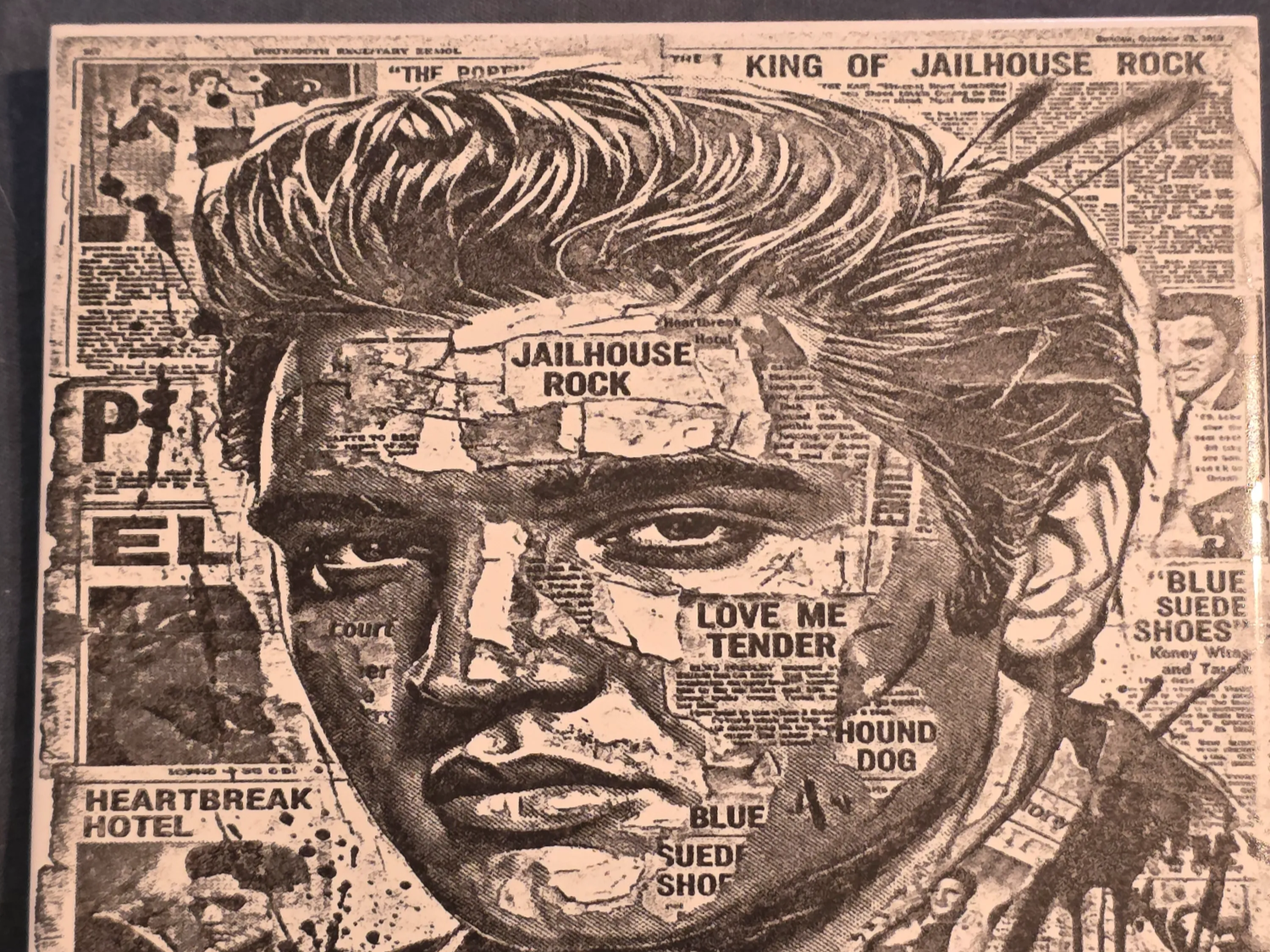 Elvis Presley Portrait Wall Art Featuring Iconic Song Titles