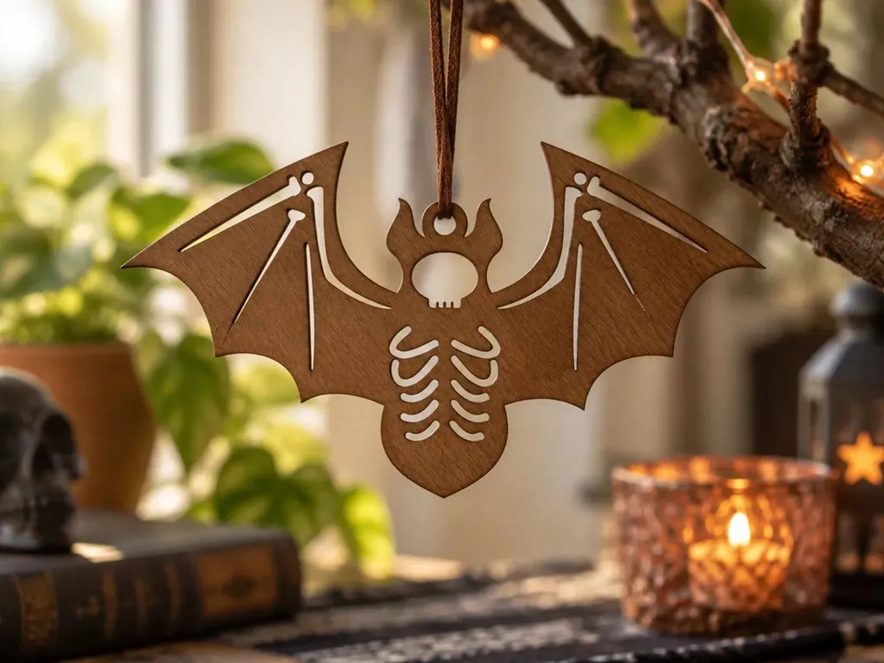 [Laser cut and engrave,Other] Skeleton Bat Hanging Ornament for Halloween Decor
