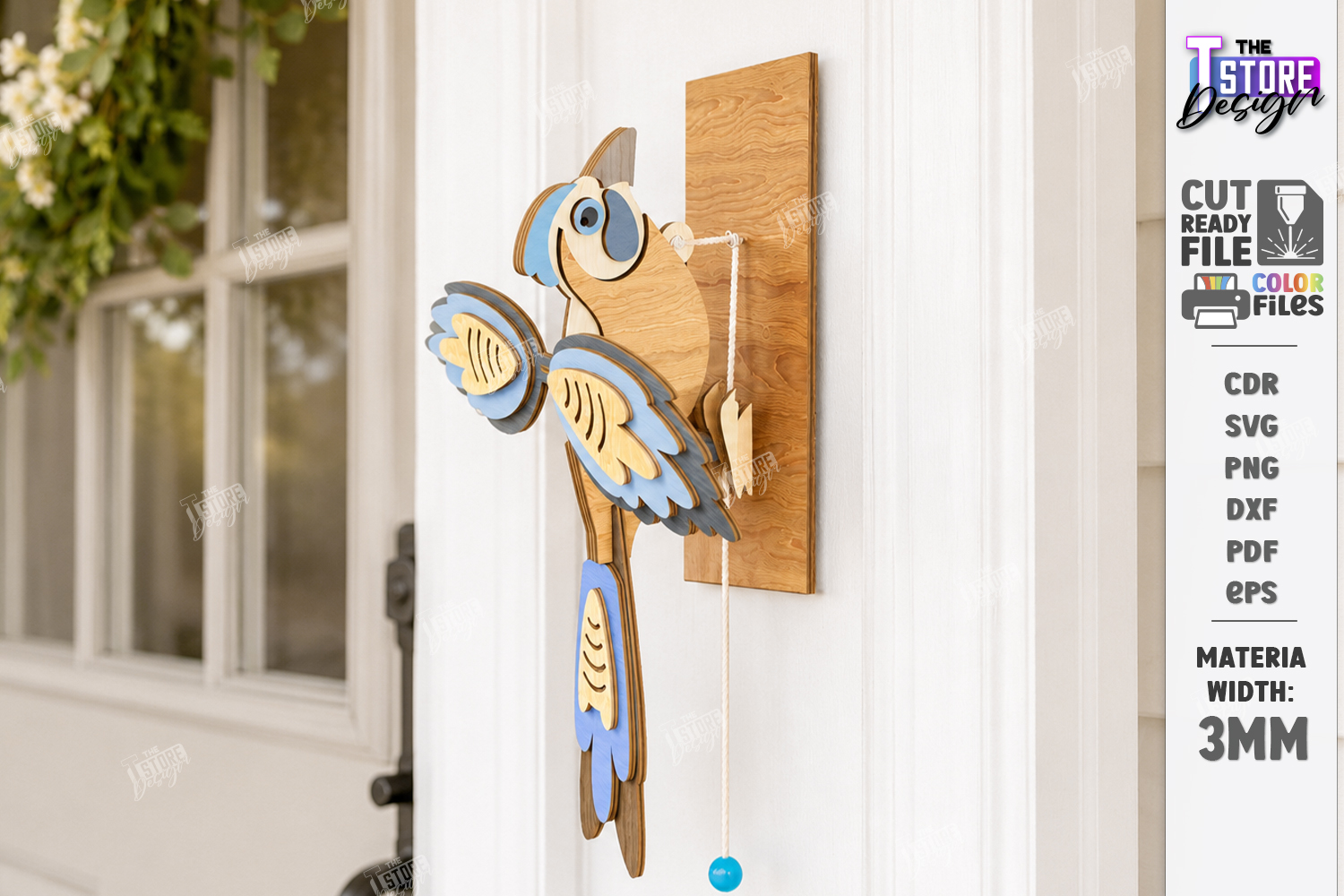 [Laser cut and engrave] Kinetic Wooden Bird Doorbell Laser Cut Bundle. Porch Decor. Interactive Bird Wall Hanging with Pull String Mechanism