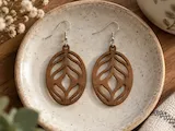 [Laser cut and engrave,Other] Oval Leaf Pattern Wooden Dangle Earrings