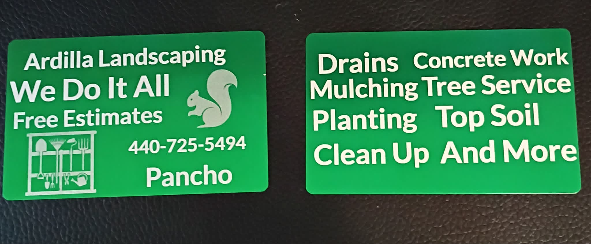 [Laser cut and engrave] Ardilla Landscaping Business Card with Squirrel Logo and Contact Information
