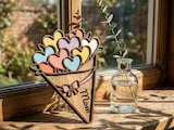 [Laser cut and engrave] Mom Heart Bouquet Tabletop Sign