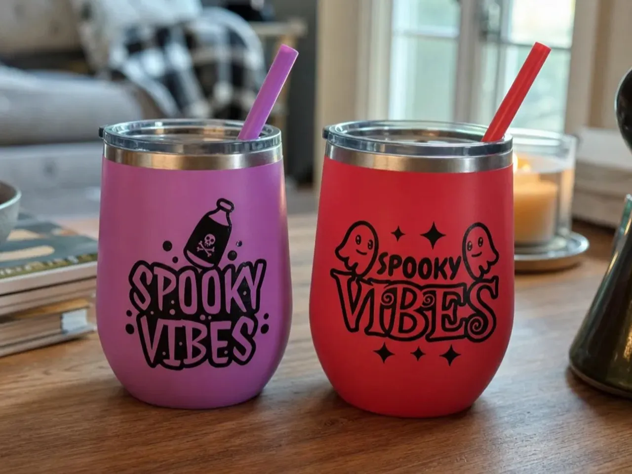 [Laser cut and engrave,UV printing] Spooky Vibes Halloween Insulated Tumblers with Straws