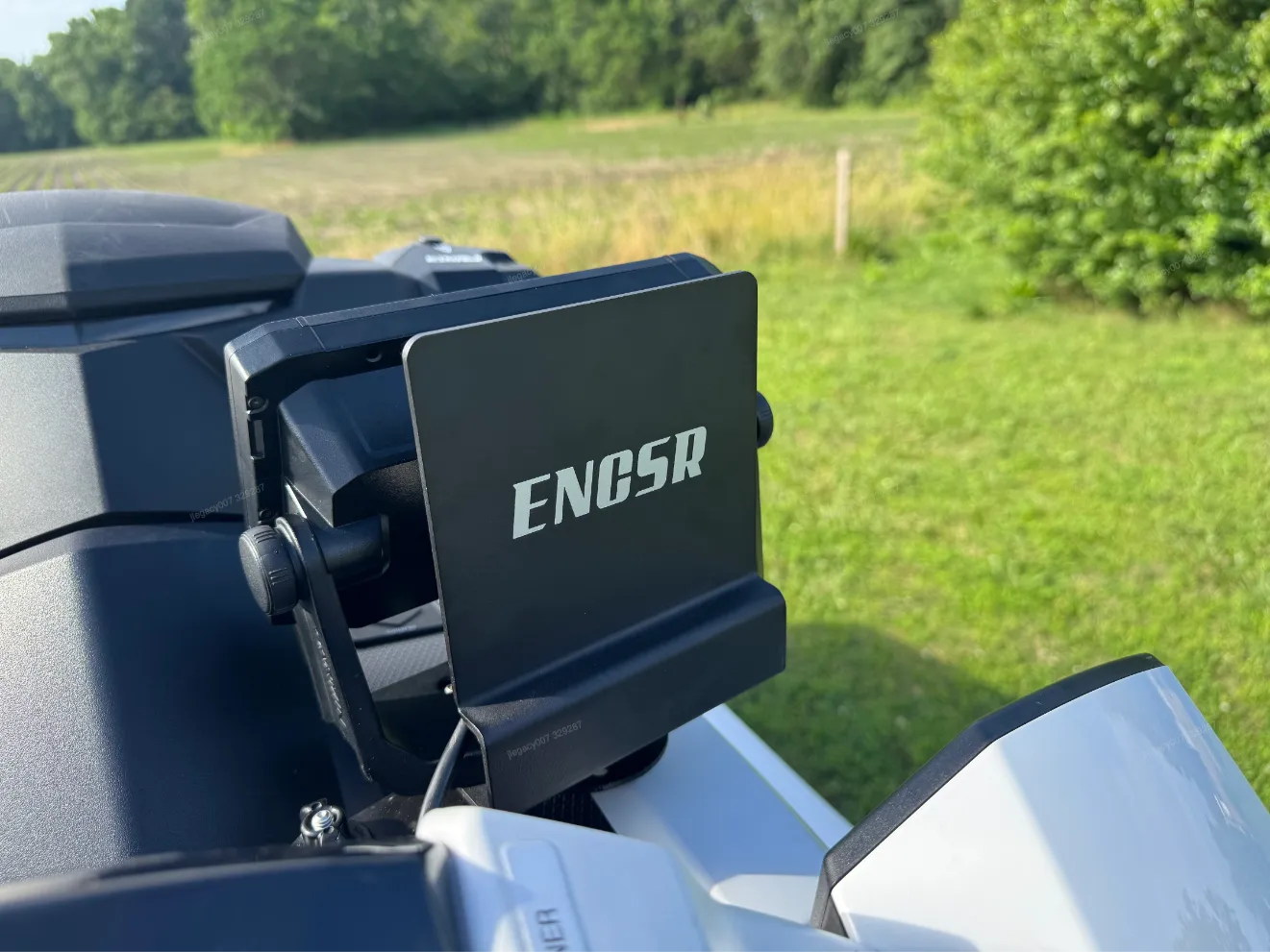 ENGSR branded black display screen mount for powersports vehicle