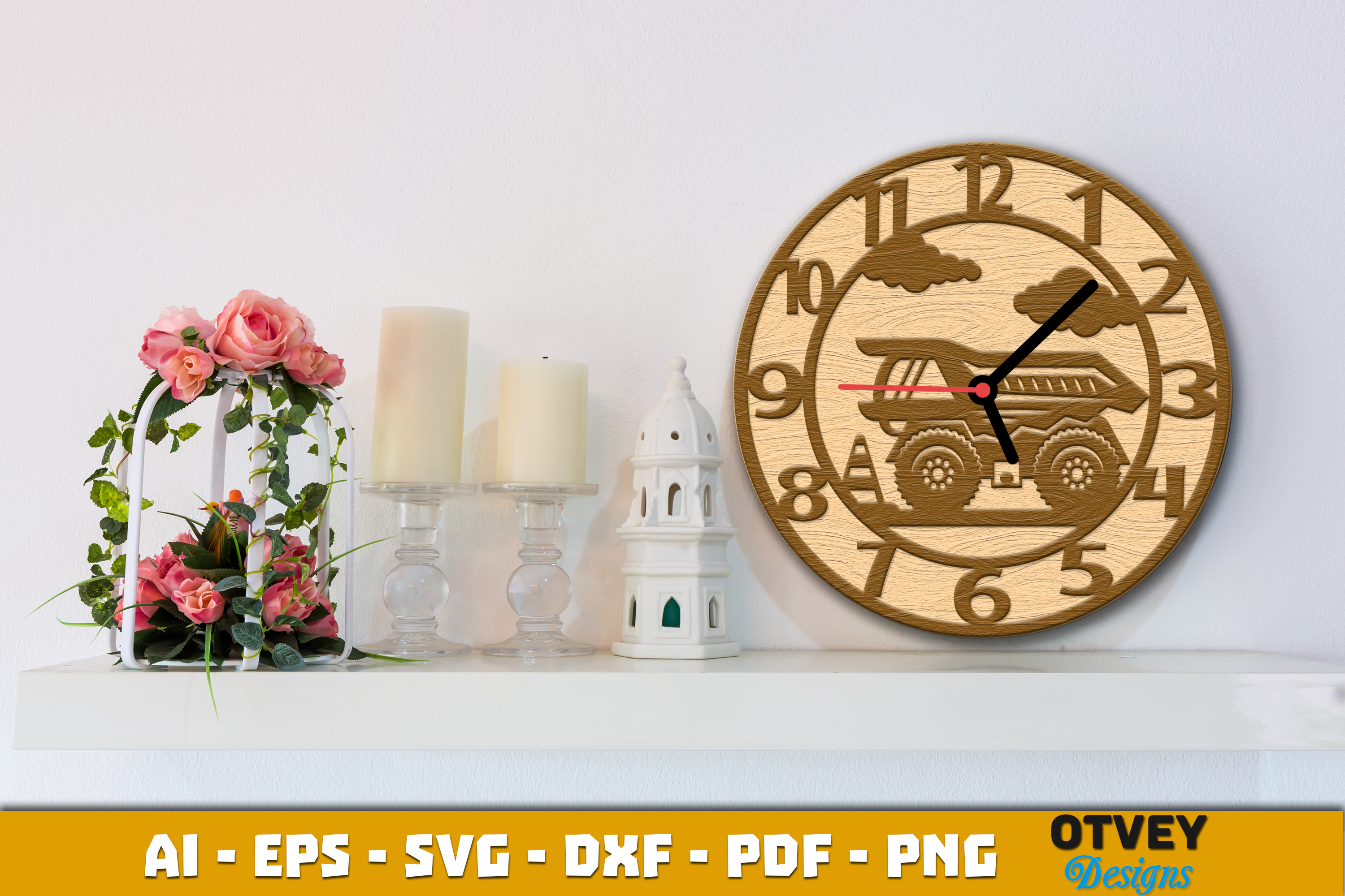 [Laser cut and engrave] Construction Truck Wall Clock for Kids Room