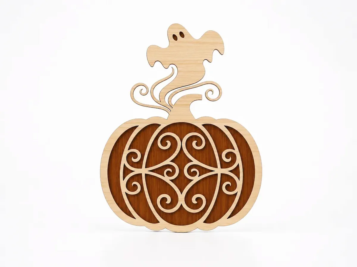 [Laser cut and engrave] Pumpkin and Ghost Halloween Wall Hanging