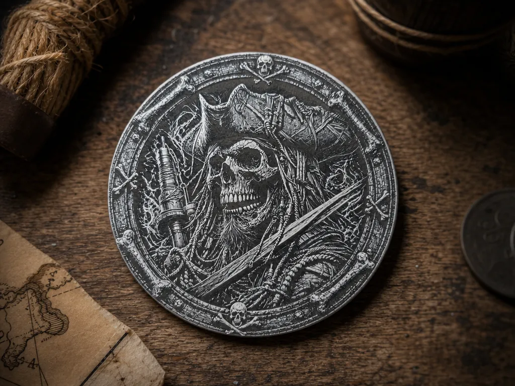 Pirate Skull coaster with Sword and Crossbones Border