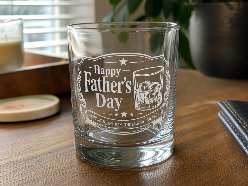 Happy Father's Day Whiskey Glass with Cheers to the Man The Legend Design