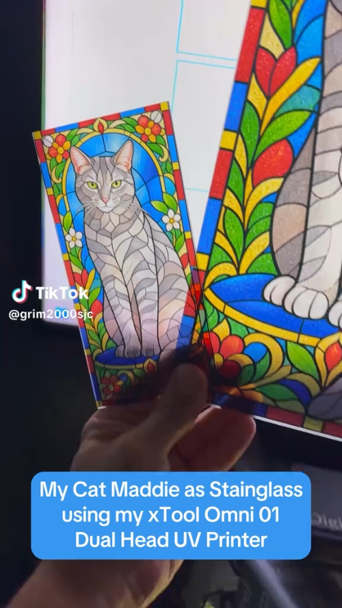 [UV printing] Stained Glass Style Cat Portrait Suncatcher