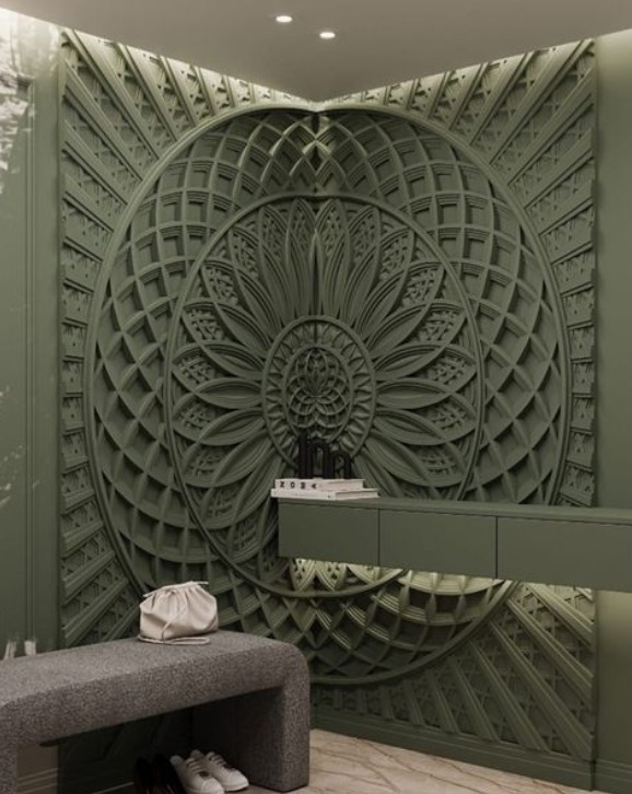 [Laser cut and engrave] 3D Relief Geometric Mandala Door Screen