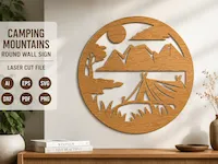 [Laser cut and engrave] Round Camping and Mountain Scene Wall Art Set