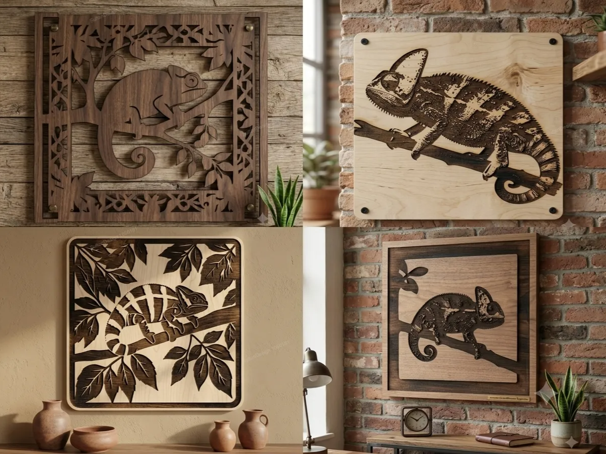 Chameleon Wall Art Wooden Panel