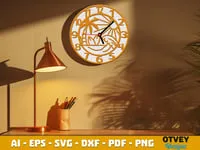 [Laser cut and engrave] Beach Sunset Themed Round Wall Clocks with Tropical Coastal Motifs