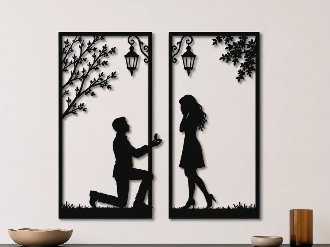 Marriage Proposal Wall Art SVG | Romantic Proposal Silhouette Panels | Engagement Decor | Wedding Gift | Laser Cut SVG Digital Download