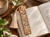 [Laser cut and engrave] Wooden Bookmark with Tropical Hibiscus and Monstera Leaf Cutout Design