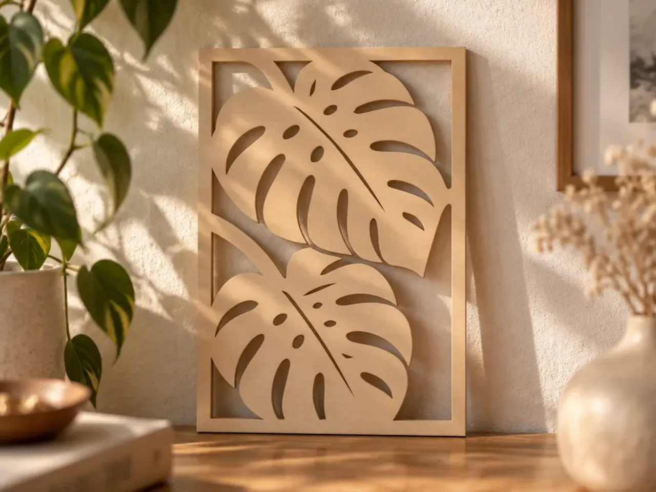 [Laser cut and engrave] Monstera Leaf Rectangular Wall Art Panel