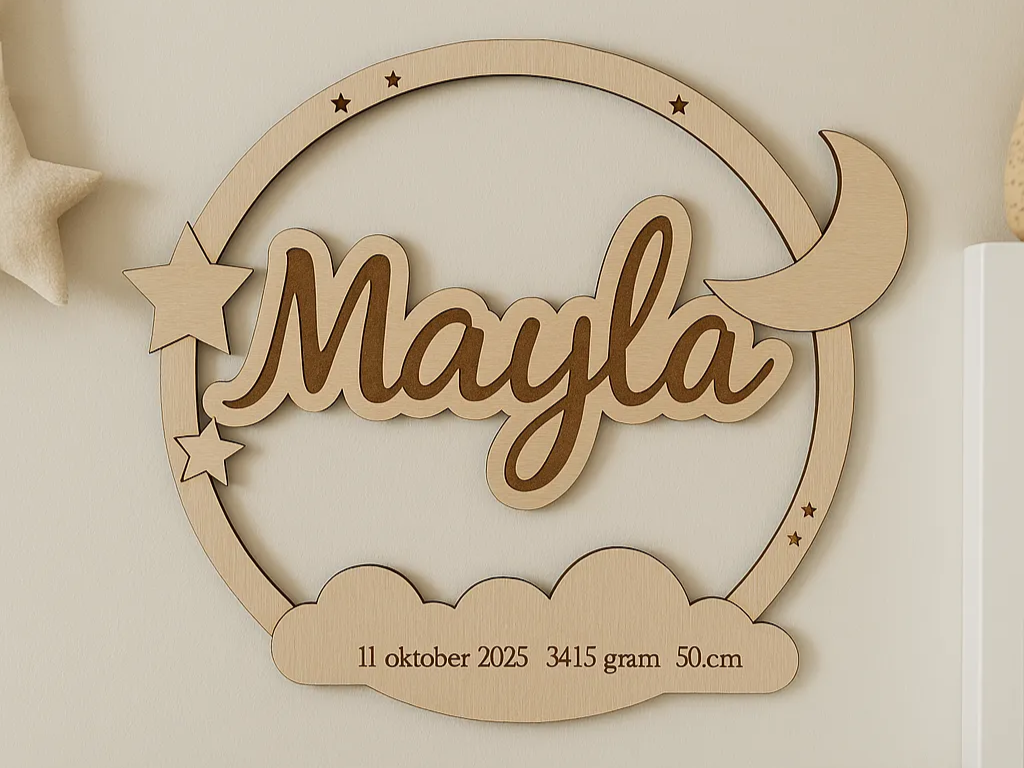 Personalized Laser Cut Baby Name Moon & Stars Birth Sign SVG