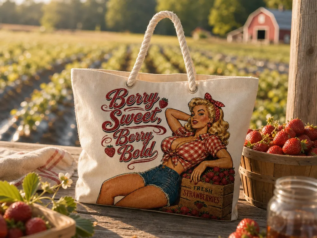 Berry Sweet Berry Bold Pin-Up Girl Canvas Tote Bag