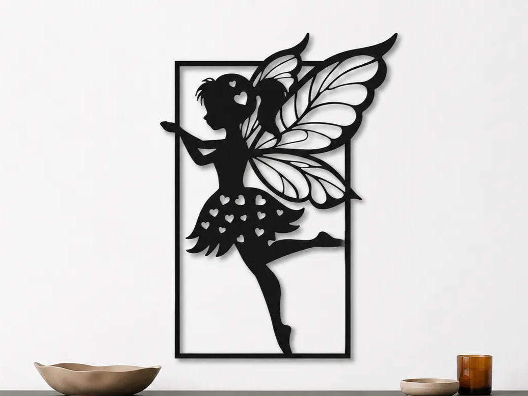 Fairy Wall Art SVG | Fairy Silhouette with Butterfly Wings | Fantasy Wall Decor | Laser Cut SVG | Magical Fairy Digital Download