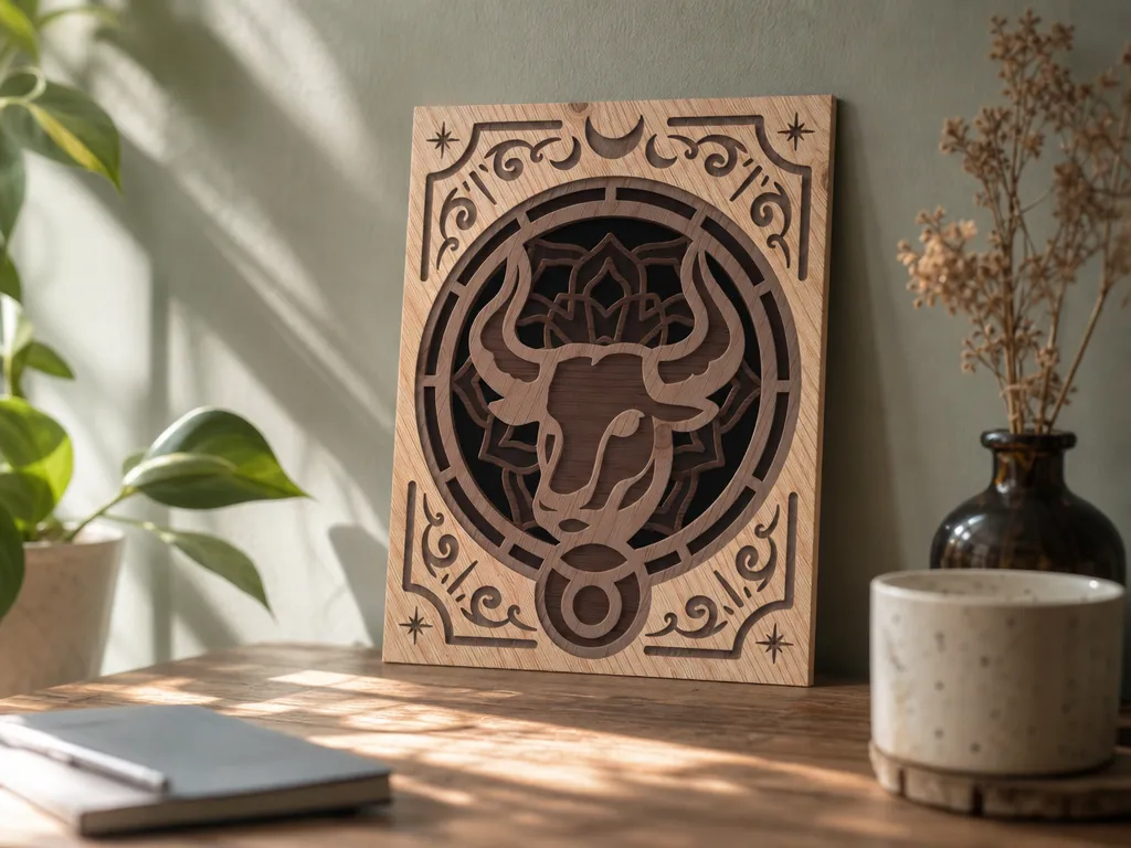 Taurus Zodiac Sign Layered Wood Wall Art