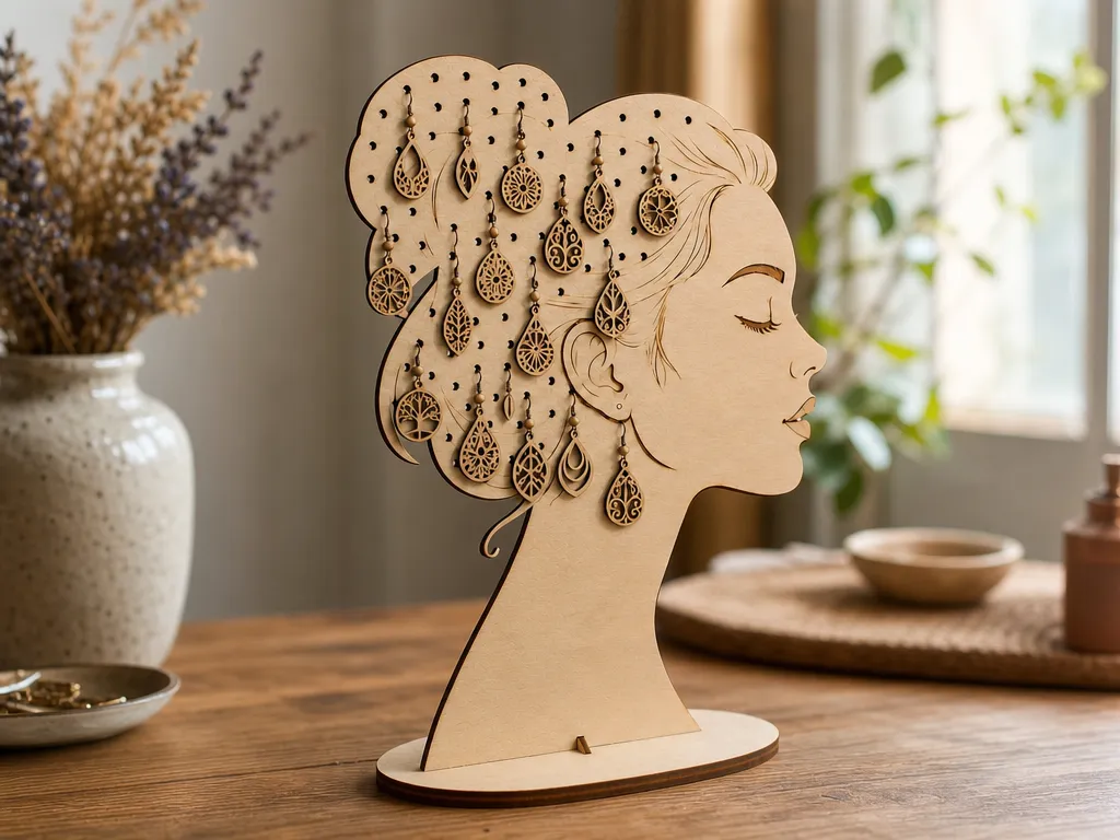 Présentoir à bijoux en forme de visage de femme pour boucles d'oreilles