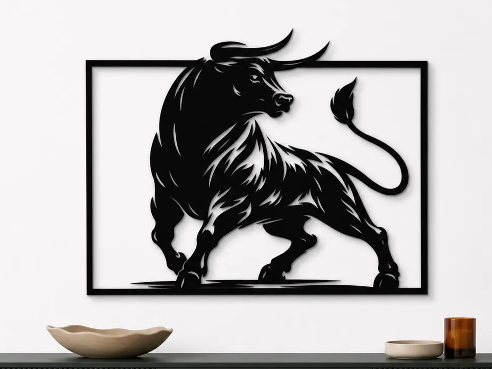Bull Wall Art SVG | Charging Bull Laser Cut File | Modern Farm Animal Decor | Taurus Wall Art | CNC SVG