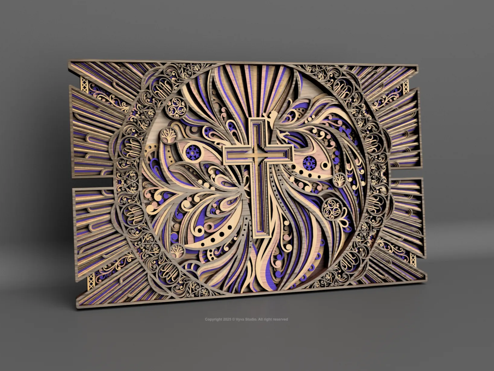 3D Mandala Cross Laser Cut File, Layered Zentangle Wall Art | Whispers of Grace