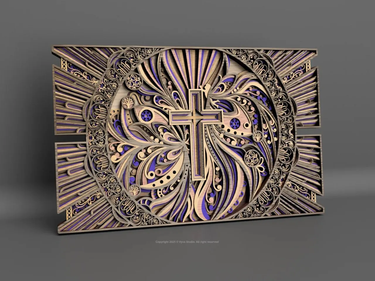 [Laser cut and engrave] 3D Mandala Cross Laser Cut File, Layered Zentangle Wall Art, Whispers of Grace