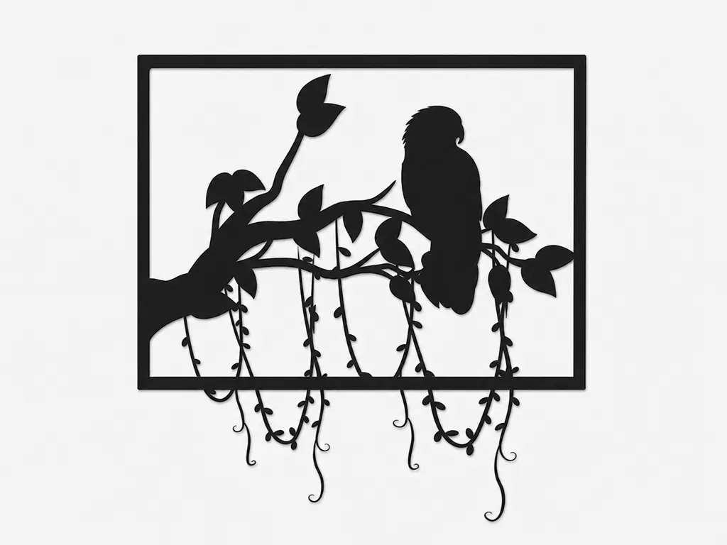 Bird on Branch SVG | Bird Wall Art SVG | Nature Wall Decor SVG | Forest Bird Cut File | Hanging Vine SVG | Laser Cut DXF EPS PNG