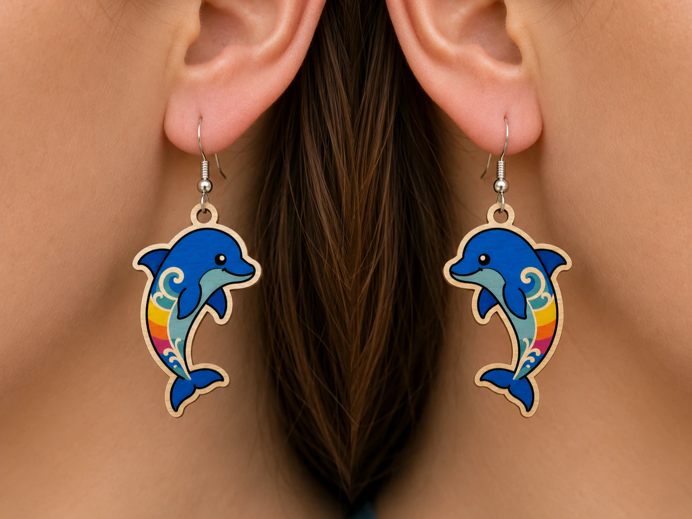 Colorful Print and Cut Dolphin Earrings