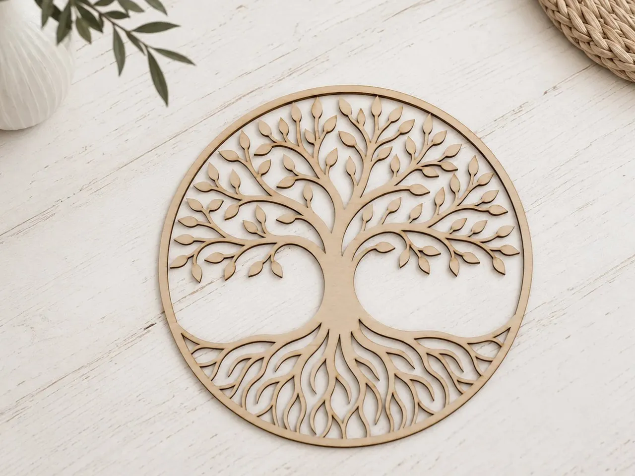 [Laser cut and engrave] Décoration murale ronde en bois représentant l'arbre de vie