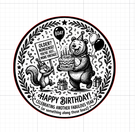[Laser cut and engrave] Rundes Geburtstagsschild mit Bär und Eichhörnchen Motiv