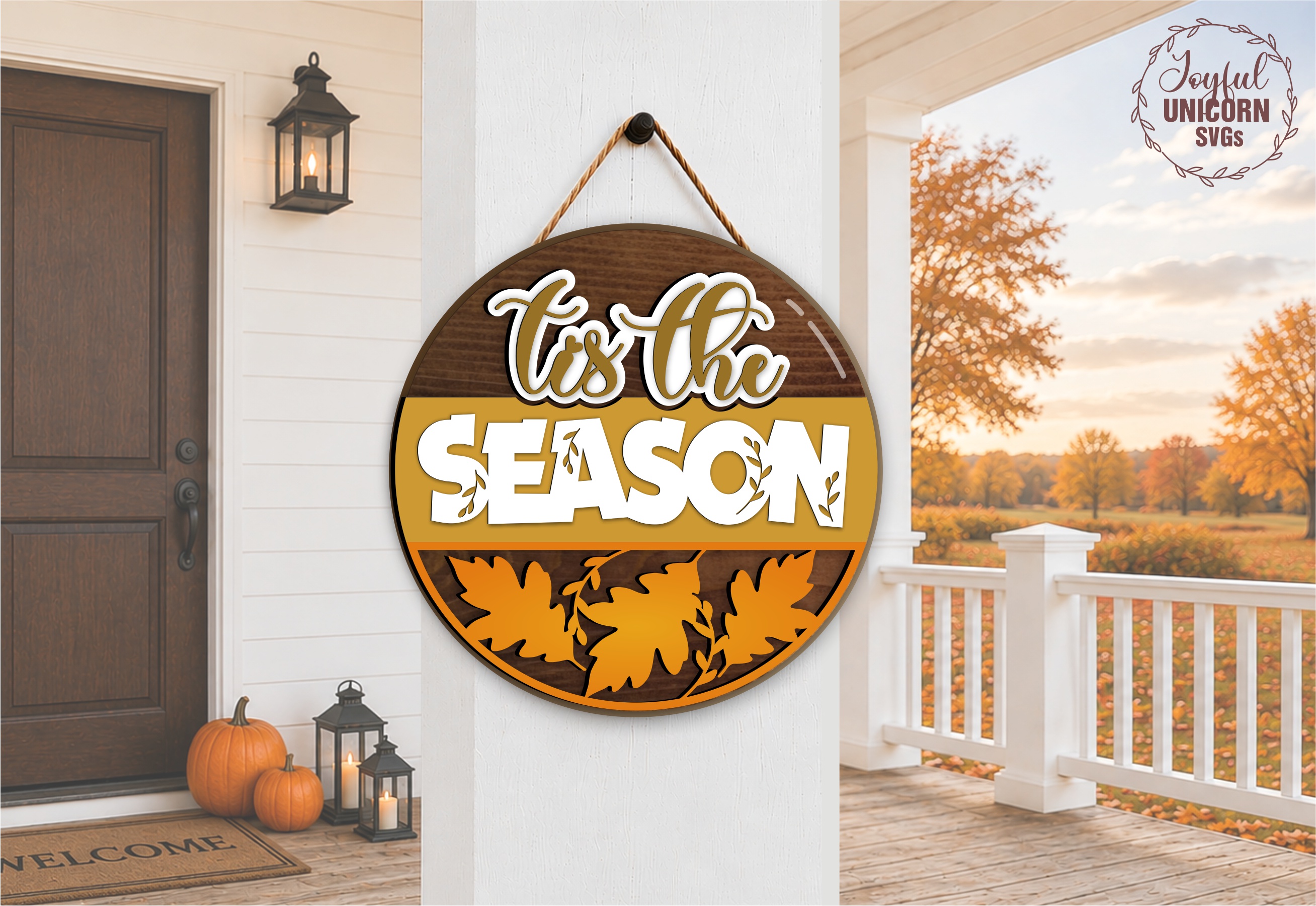 [Laser cut and engrave] Autumn Round Door Sign Bundle SVG, Home Sweet Home Fall Wreath, Tis the Fall Season Door Hanger SVG, Laser Cut File for Glowforge, CNC, Xtool