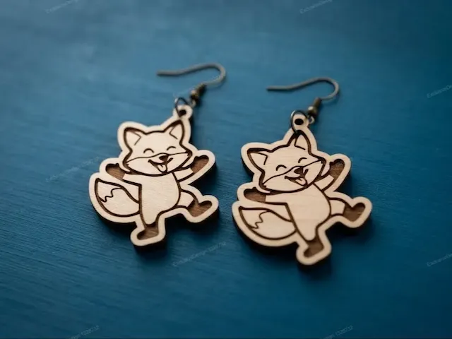 Dancing Fox Wooden Dangle Earrings