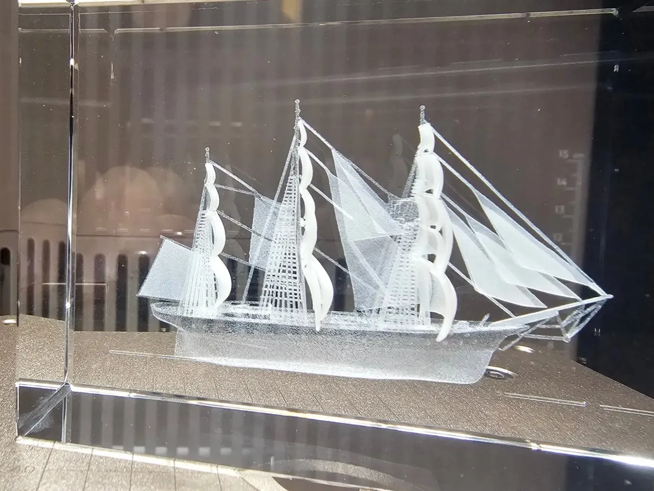 [Laser cut and engrave] Sailing Ship Crystal Block Paperweight