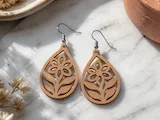 [Laser cut and engrave] Teardrop Floral Cutout Dangle Earrings
