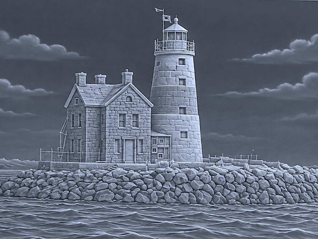 Lighthouse and Keeper House Coastal Scene Wall Art