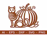 [Laser cut and engrave] Cat and Pumpkin Silhouette Wall Art