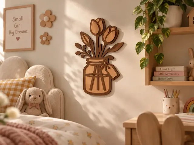 Wooden Tulip Bouquet in Mason Jar Wall Hanging