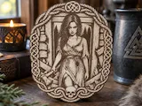 [Laser cut and engrave] Woman with Axe and Skull Celtic Knot Wall Plaque
