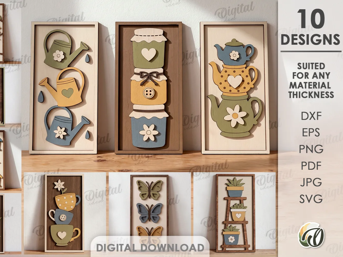 3D Triple Object Wall Decors Bundle. Farmhouse Wall Art Laser Cut Files. Layered Wooden Sign. Rustic SVG. Kitchen Sign. Gnomes. Mason Jars