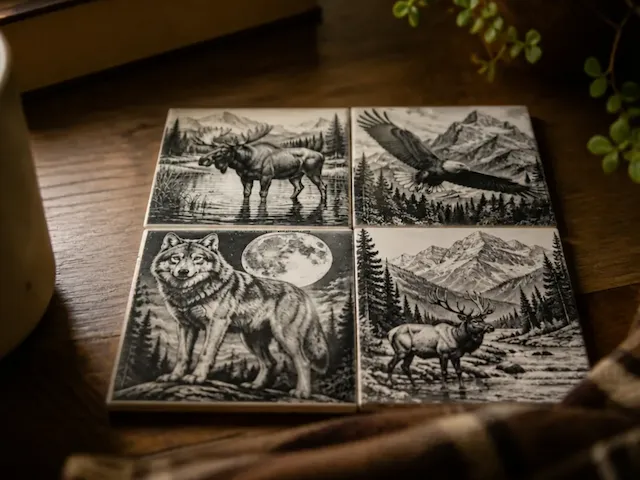 Set of Four Wildlife Mountain Landscape Coasters